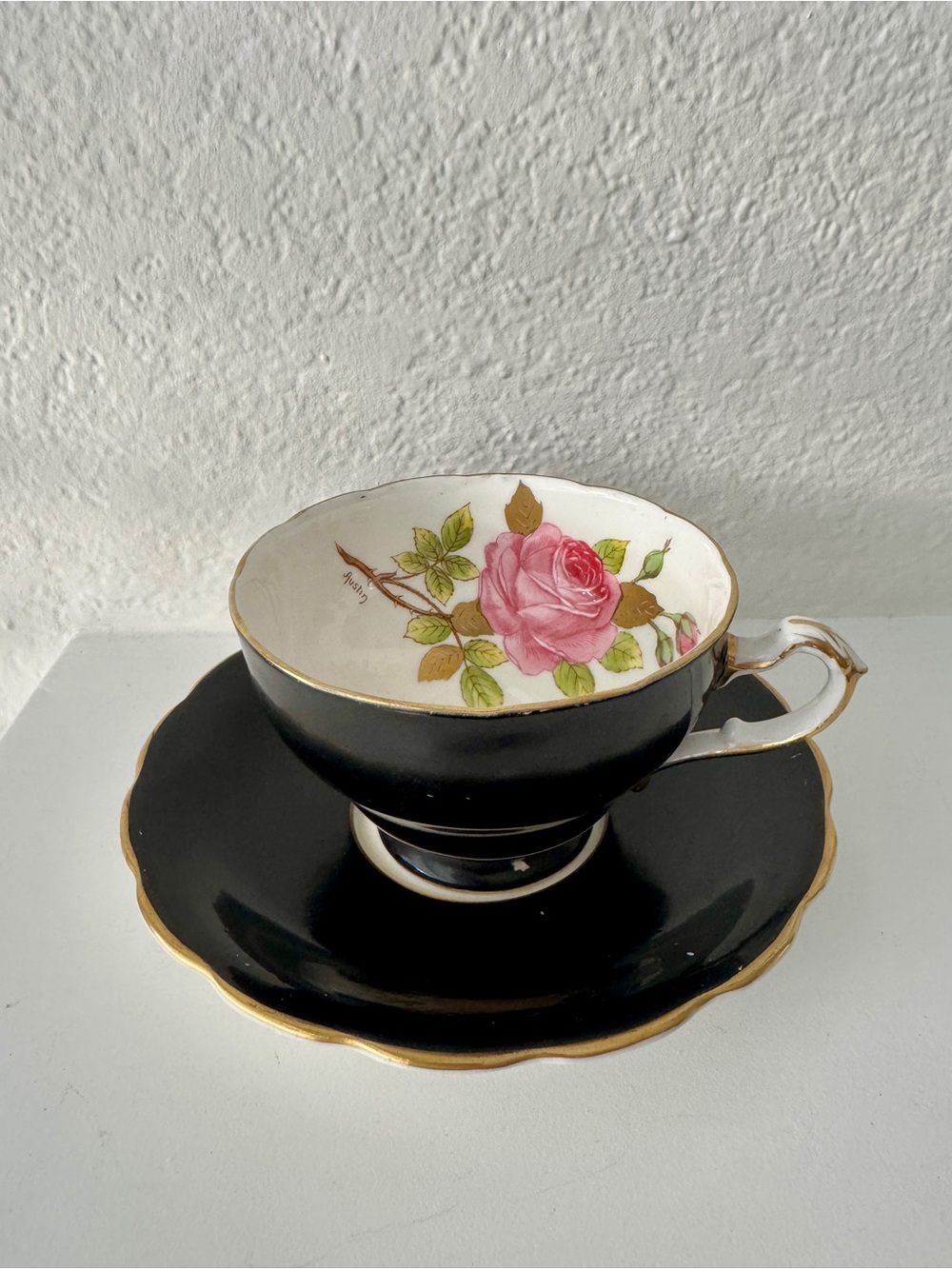 Vintage 1950s Adderley Fine Bone China Pink Rose Teacup Set Made in England